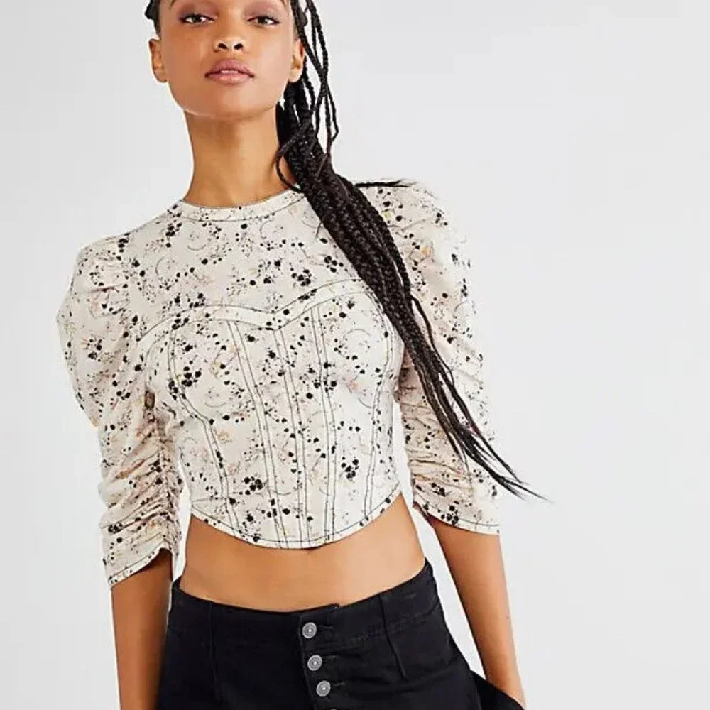 Free People Monica Top Floral Printed Puff Sleeve Blouse